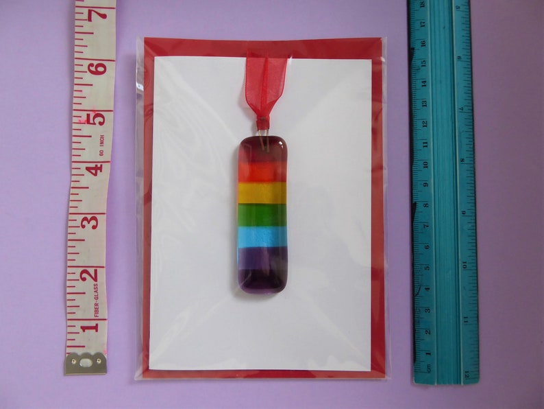 Fused glass rainbow suncatcher. Rainbow glass hanging. Rainbow card. Glass rainbow of hope. Hanging glass rainbow. LGBTQ gay pride gift. image 10