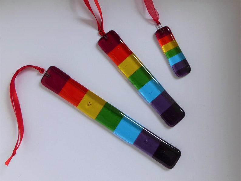 Fused glass rainbow suncatcher. Rainbow glass hanging. Rainbow card. Glass rainbow of hope. Hanging glass rainbow. LGBTQ gay pride gift. image 2