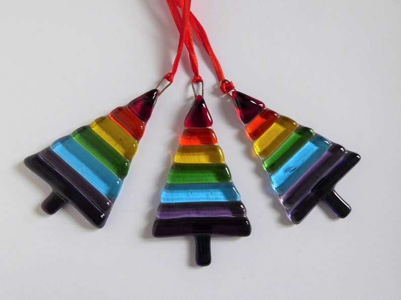 Fused glass rainbow christmas decoration. Hanging rainbow suncatcher. Stained glass rainbow. Fused glass Christmas tree. LGTB gift. 