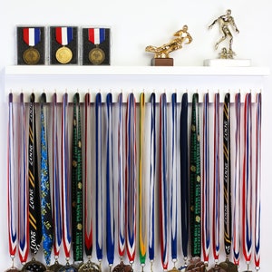 Medal Wall Holder with Shelf / Trophy Medal Ribbon Display Holder Rack Awards Plaque for Sport Running Dance