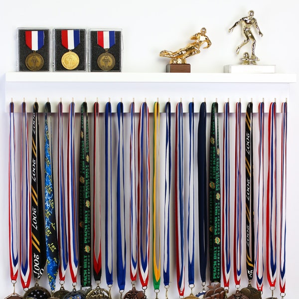 Porte-médaille mural avec étagère/trophée médaille ruban présentoir support plaque de récompenses pour Sport course danse