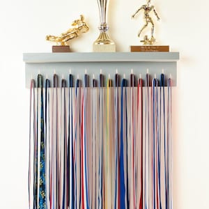 Large Medal Wall Holder Wide Top Shelf / Trophy Medal Ribbon Display Holder Rack Hooks Awards Plaques for Sports Running Danc