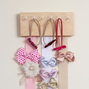Wood Ribbon Bow Organizer & Headband Holder / Wood Poplar Plaque Hooks / Organizer Handmade / High Quality / Nursery Girls Room Decor image 4