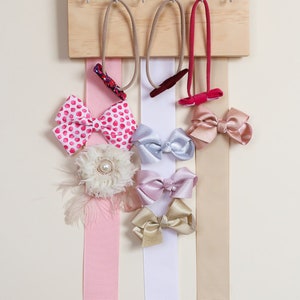 Wood Ribbon Bow Organizer & Headband Holder / Wood Poplar Plaque Hooks / Organizer Handmade / High Quality / Nursery Girls Room Decor image 3