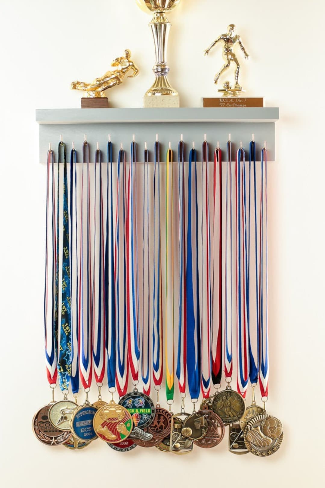  HEDASY Colgador de medallas de color con luz LED, soporte de  medallas de invierno para cintas de premios, estante de premios  escalonados, colgador de medallas deportivas (12 pulgadas, con luz) 