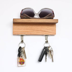 Oak & Pine Key Holder Sunglasses Wallet Shelf, solid wood wall mounted key holder, key organizer hanger storage, key hooks, wood metal hooks