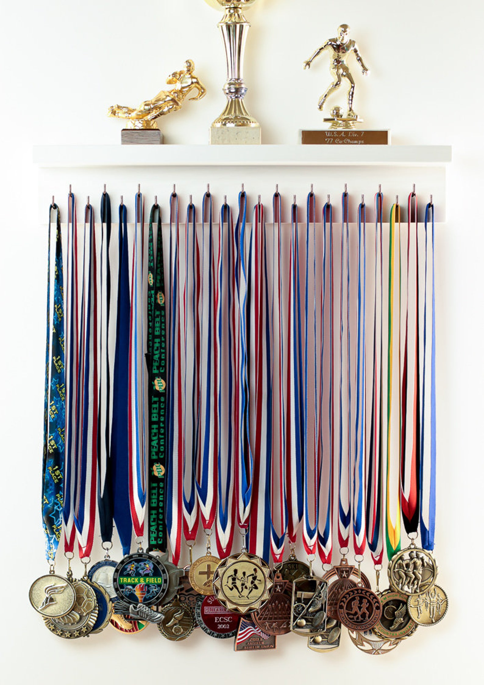Custom Medal Display Shelf: Wide Top, Ribbon Hooks, Award Rack - Etsy
