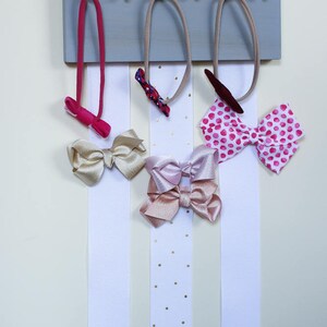 Wood Ribbon Bow Organizer & Headband Holder / Gray Poplar Plaque Hooks / Organizer Handmade / High Quality / Nursery Girls Room Decor image 3