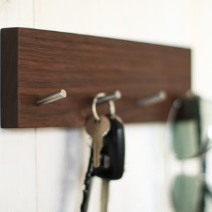 Dark Walnut Wood Key holder, Unique Key hanger Solid wall mounted, key organizer, wood hanger, key storage, key hooks, wood metal hooks