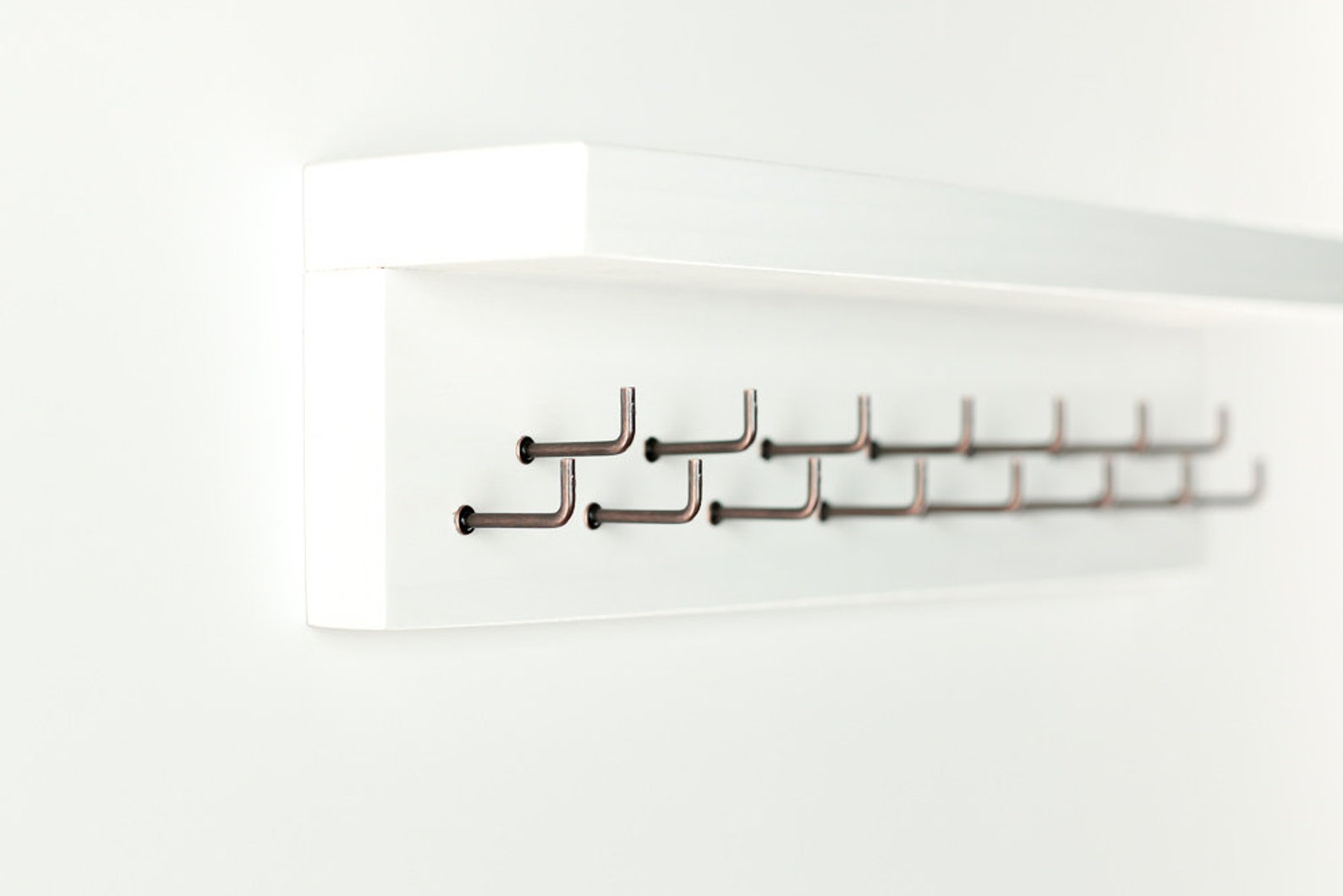 8 or 15 Hooks White Wood Wall Holder With Shelf / Trophy Medal Etsy