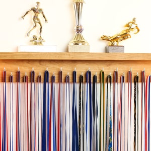LARGE Medal Trophy NATURAL Walnut Cherry Wall Holder Wide Top Shelf ...