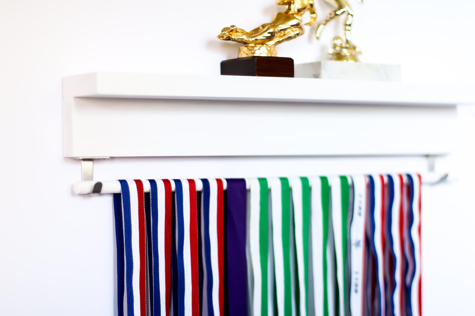 White Medal & Trophy Natural Wood Wall Holder with Shelf / Etsy