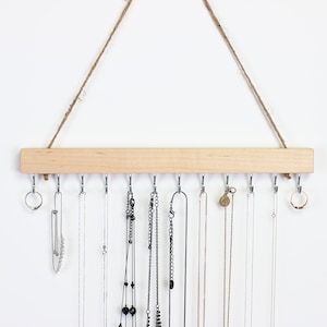 NATURAL Maple  Wood Wall Mounted Jewelry Organizer, Jewelry Rack,Necklace Holder, Display Hanging Stand Rustic Bedroom Decor Gift for Her