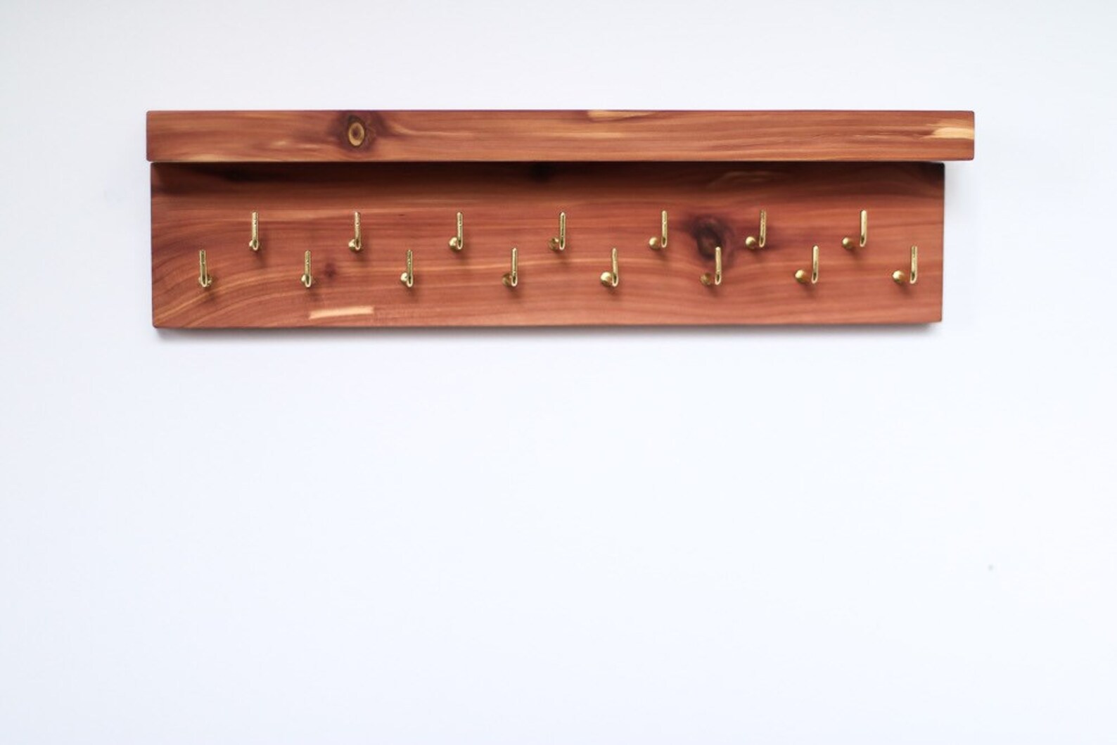 8 or 15 Hooks NATURAL Wood Wall Holder With Shelf / Trophy Etsy
