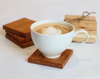 Natural wood coaster block square stand for hot tea coffee, housewarming rustic wooden gift idea