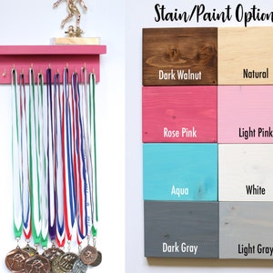Custom Color Medal Wall Holder *Wide Top Shelf* / Trophy Medal Ribbon Display Holder Rack Hooks Awards Plaques for Sports Running Danc