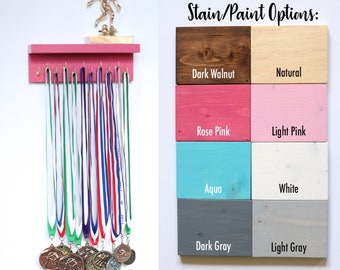 Custom Color Medal Wall Holder *Wide Top Shelf* / Trophy Medal Ribbon Display Holder Rack Hooks Awards Plaques for Sports Running Danc