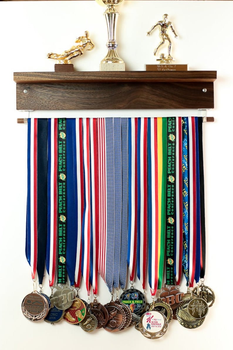 LARGE Medal Trophy NATURAL Wood Wall Holder Wide Top Shelf Etsy