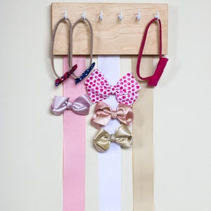 Wood Ribbon Bow Organizer & Headband Holder / Wood Poplar Plaque Hooks / Organizer Handmade / High Quality / Nursery Girls Room Decor image 2