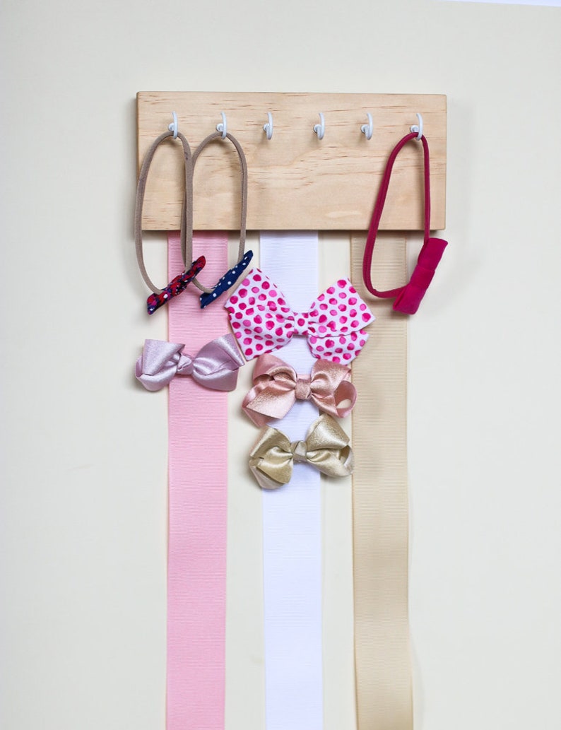 Wood Ribbon Bow Organizer & Headband Holder / Wood Poplar Plaque Hooks / Organizer Handmade / High Quality / Nursery Girls Room Decor image 2