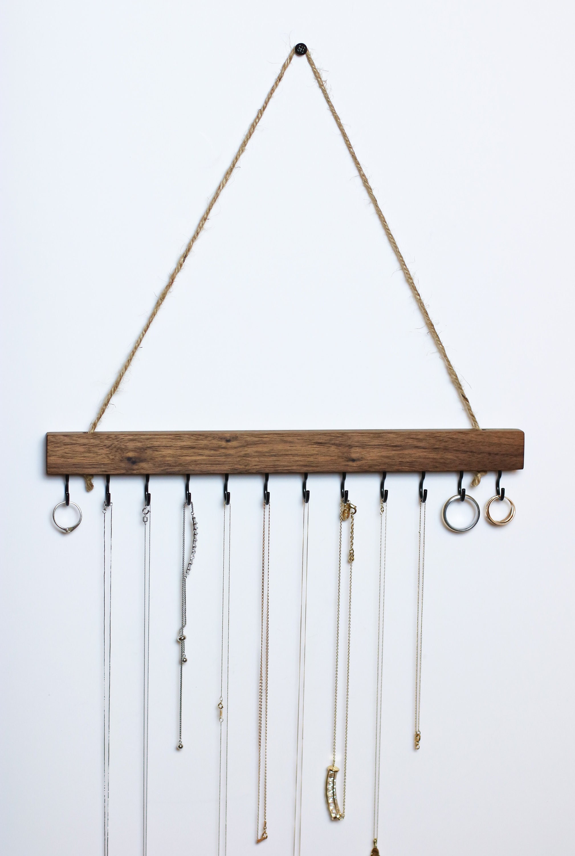 Handmade Walnut Wood Wall Jewelry Organizer Rustic Necklace Holder Bedroom Decor Gift