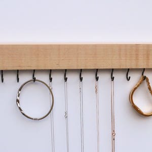 Maple Wood Jewelry Organizer / Wall Necklace Handmade Holder Hooks Key Hanging Stand Rustic Decor / Best gift idea