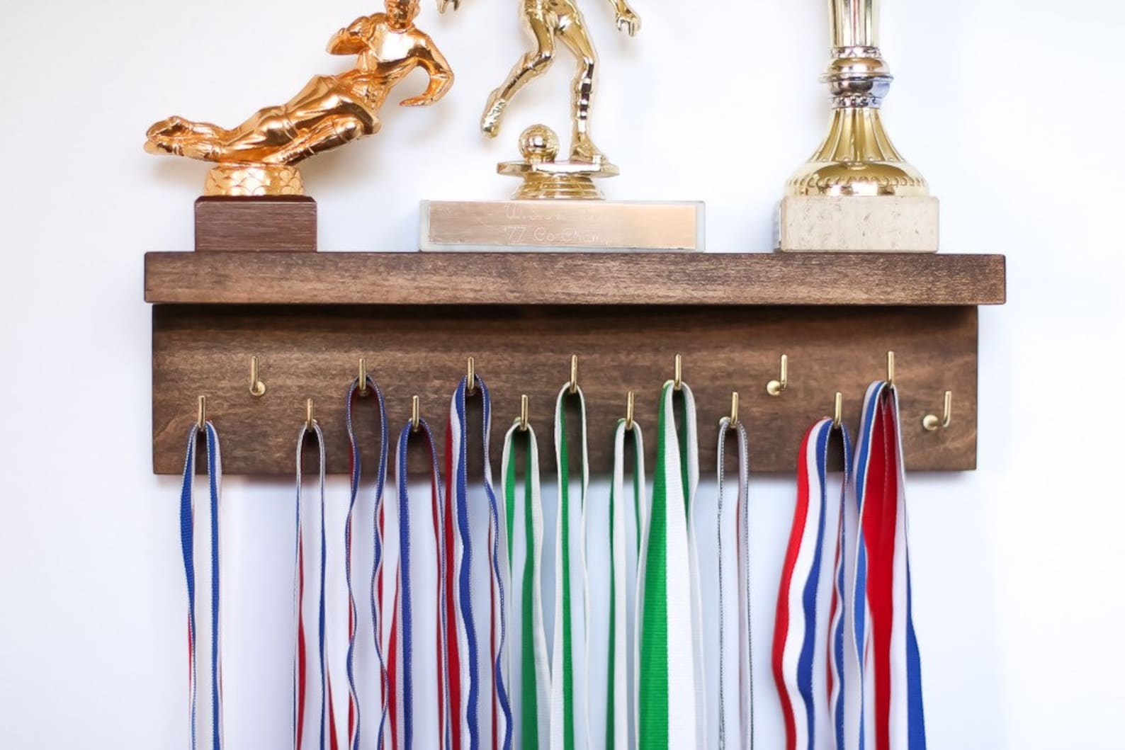 8 15 or 23 Hooks Dark Walnut Wood Wall Holder With Shelf / Etsy