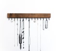 Dark Walnut Wood Wall Mounted Jewelry Organizer / Necklace Handmade Holder Hooks Key Holder Hanging Stand Rustic Decor / Best gift idea