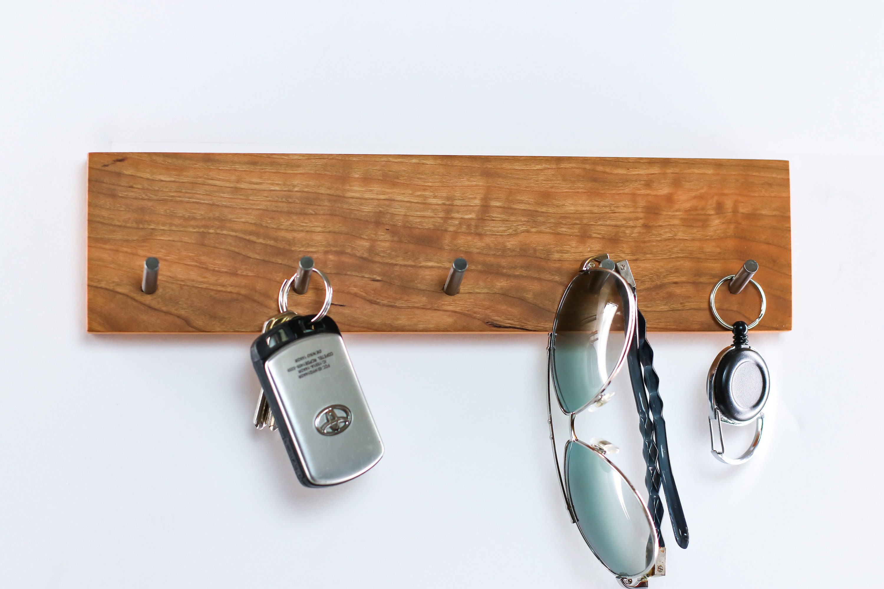 Walnut Key Rack Walnut & Cherry Wood Key Holder: Wall Mounted Organizer With Metal ...