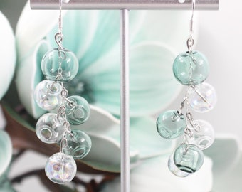 Unique Teal and Clear Glass Bauble Hollow Glass Bubble Bead Earrings