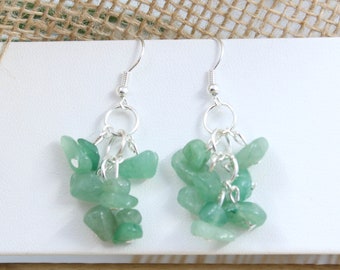 Orecchini in argento sterling con perline di pietra avventurina verde