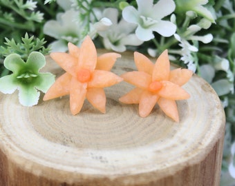 Peach Pink Orange Polymer Clay Flower Floral Stud Earrings