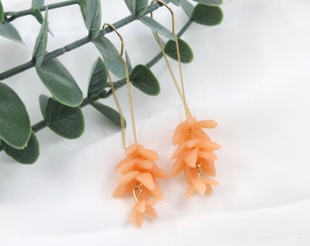 Gold Threader Earrings with Peach Pink Orange Polymer Clay Flower details