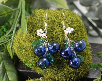 Handmade Glass Blueberry Sterling Silver Earrings made with Glass Beads