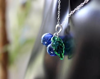Handmade Glass Blueberry Sterling Silver Necklace