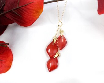 Falling Leaves Red Glass Leaf 14K Gold Filled Necklace