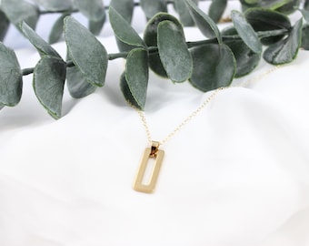 14k Gold Filled Modern Simple Rectangle Charm Necklace