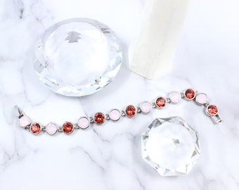 Padparadscha (coral) and Rose Water Opal (light pink) Gold Casted Tennis Bracelet made with Swarovski Crystals