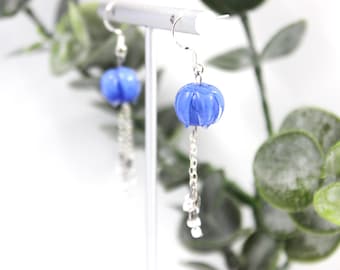 Periwinkle Blue Glass Flower Dangle Earrings