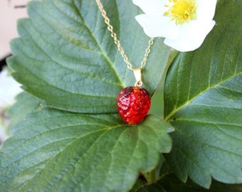 Handmade Glass Strawberry 14k Gold Filled Necklace
