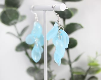 Blue Glass Falling Petal Sterling Silver Earrings