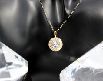 Clear Crystal Pave Surround 14k Gold Filled Chain Necklace made with Swarovski Crystals