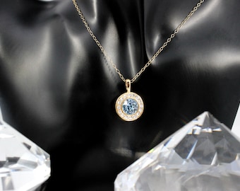 Light Sapphire Blue Crystal Pave Surround 14k Gold Filled Chain Necklace made with Swarovski Crystals