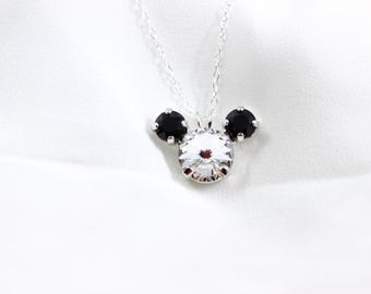 Classic Crystal Mickey Magic Mouse Sterling Silver Necklace made with Swarovski Crystals