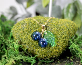 Handmade Glass Blueberry 14k Gold Filled Necklace
