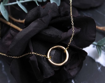 Delicate 14k Gold Filled Chain Circle Ring Hoop Charm Necklace