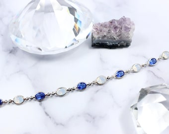 Sapphire Blue and Opal Crystal Chain Bracelet made with Swarovski Crystals