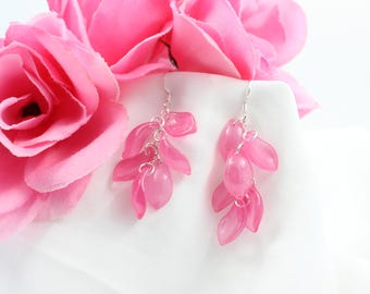 Pink Glass Falling Petal Sterling Silver Earrings