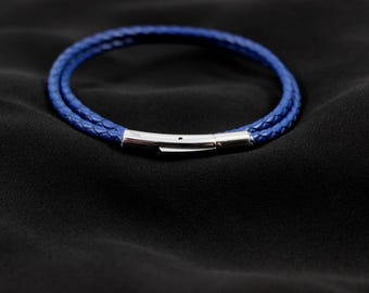 Wrap/Layered Blue Leather Braided Bolo Cord Bracelet with *New* locking clasp