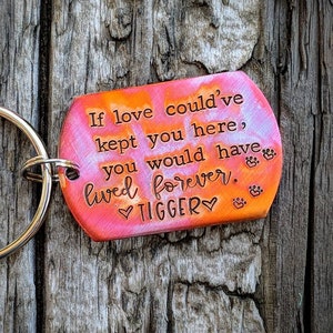 Personalized stamped pet memorial keychain. Pet lover gift. Pet sympathy gift. Rainbow Bridge gift. Dog memorial cat memorial. Dog lover.